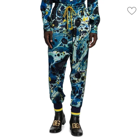 NWT$1,145 Dolce and Gabbana DG Logo Marble Print Jogger Sweatpants Sz 52 (36)